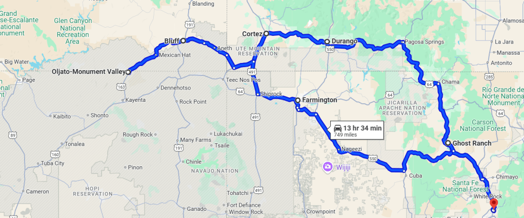 A google map image of our fly drive tour